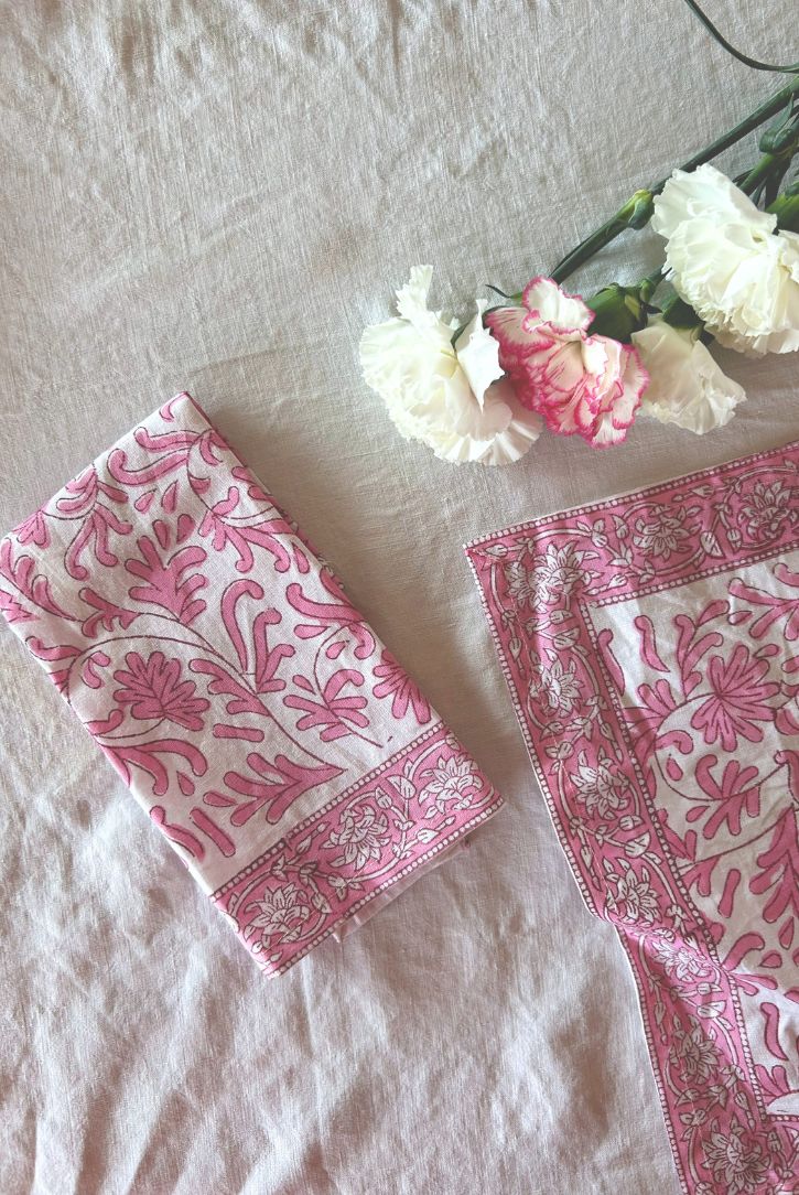serviettes de table roses matisse dimanche vaisselle