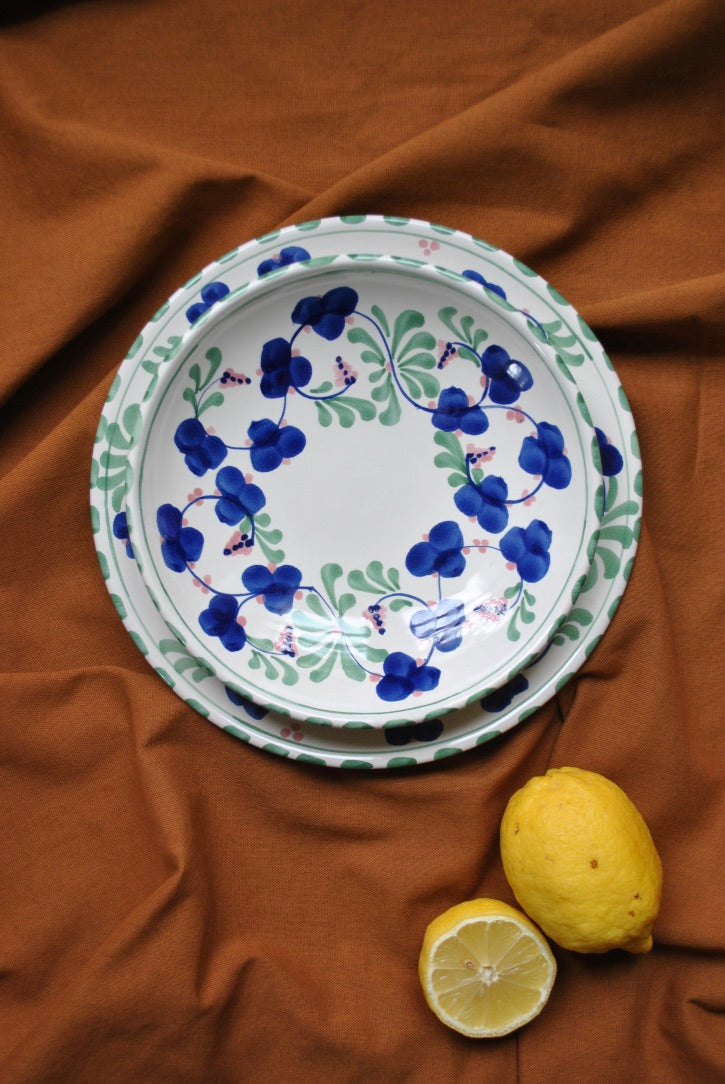 assiettes flore bleu vert dimanche vaisselle